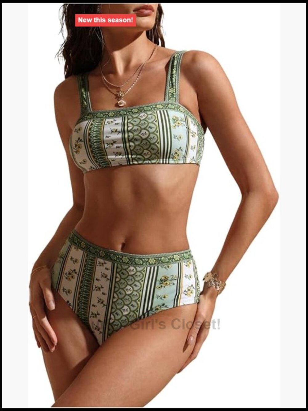 2 Piece Boho Bikini Set Floral Print Cheeky Swimsuit Beachwear